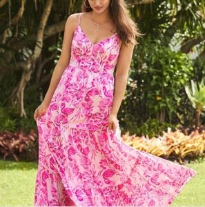 Lilly Pulitzer Melody Maxi Dress Coral Reef Tint Flamingle size 4 EUC HTF Rare
